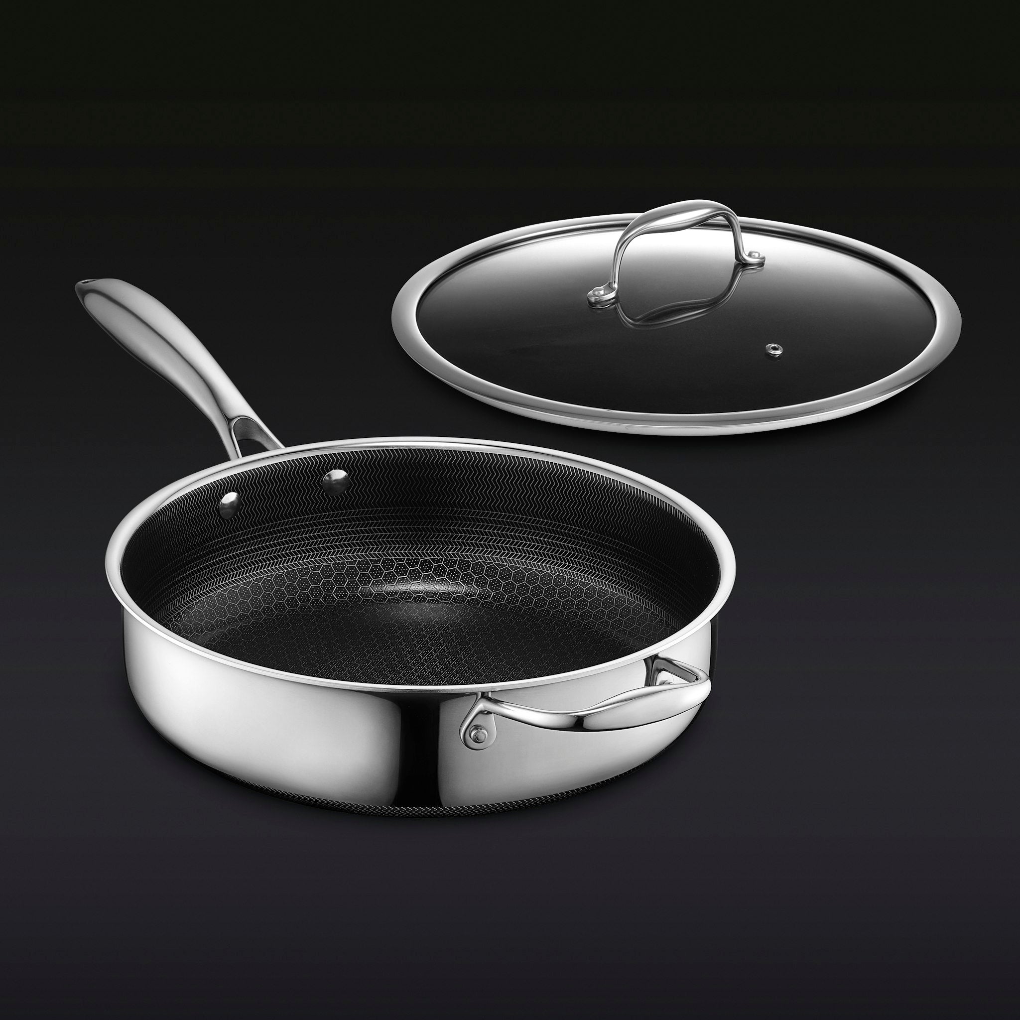3.3QT Hybrid Deep Sauté Pan with Lid (3.1L) – HexClad Cookware Canada