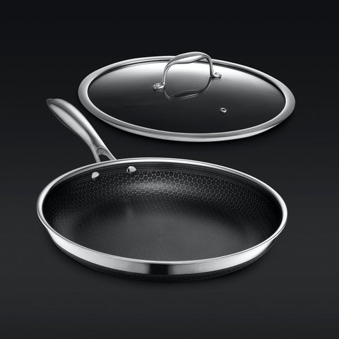 Stainless Steel Wok Nonstick Pan,12 Honeycomb Frying Pan with Lid