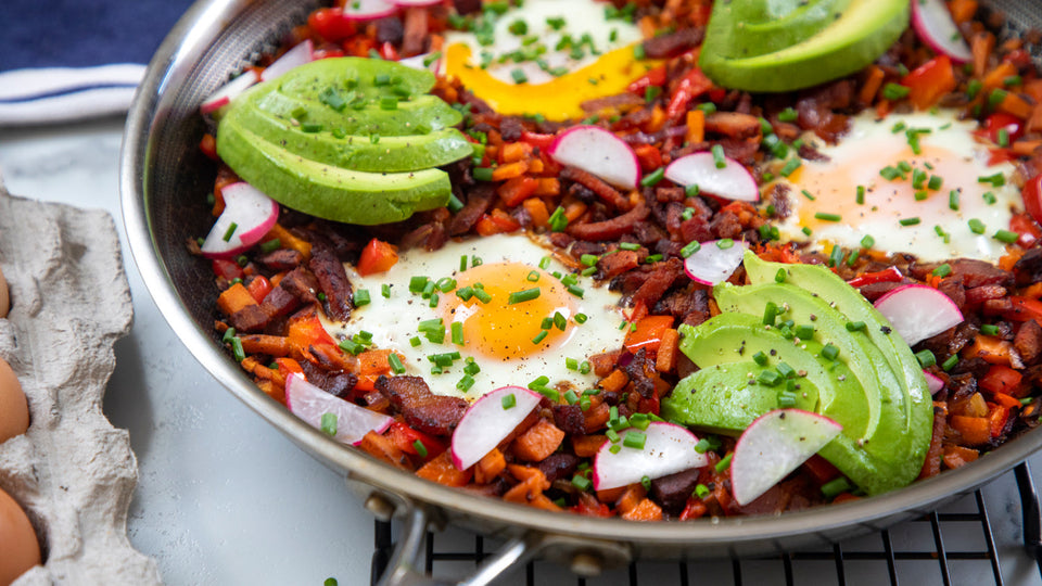 Bacon and Egg Sweet Potato Breakfast Hash Recipe HexClad Recipe