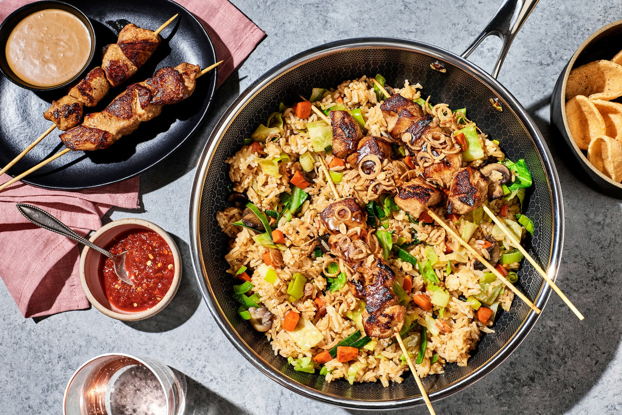 Satay Rice Indo Dutch Fried Rice with Chicken Satay – HexClad Cookware Canada