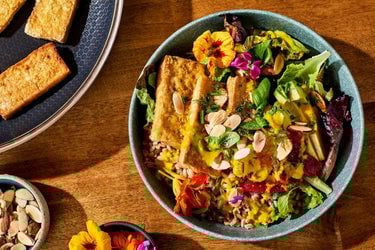 Crispy Tofu Bowl with Orange-Tahini Dressing