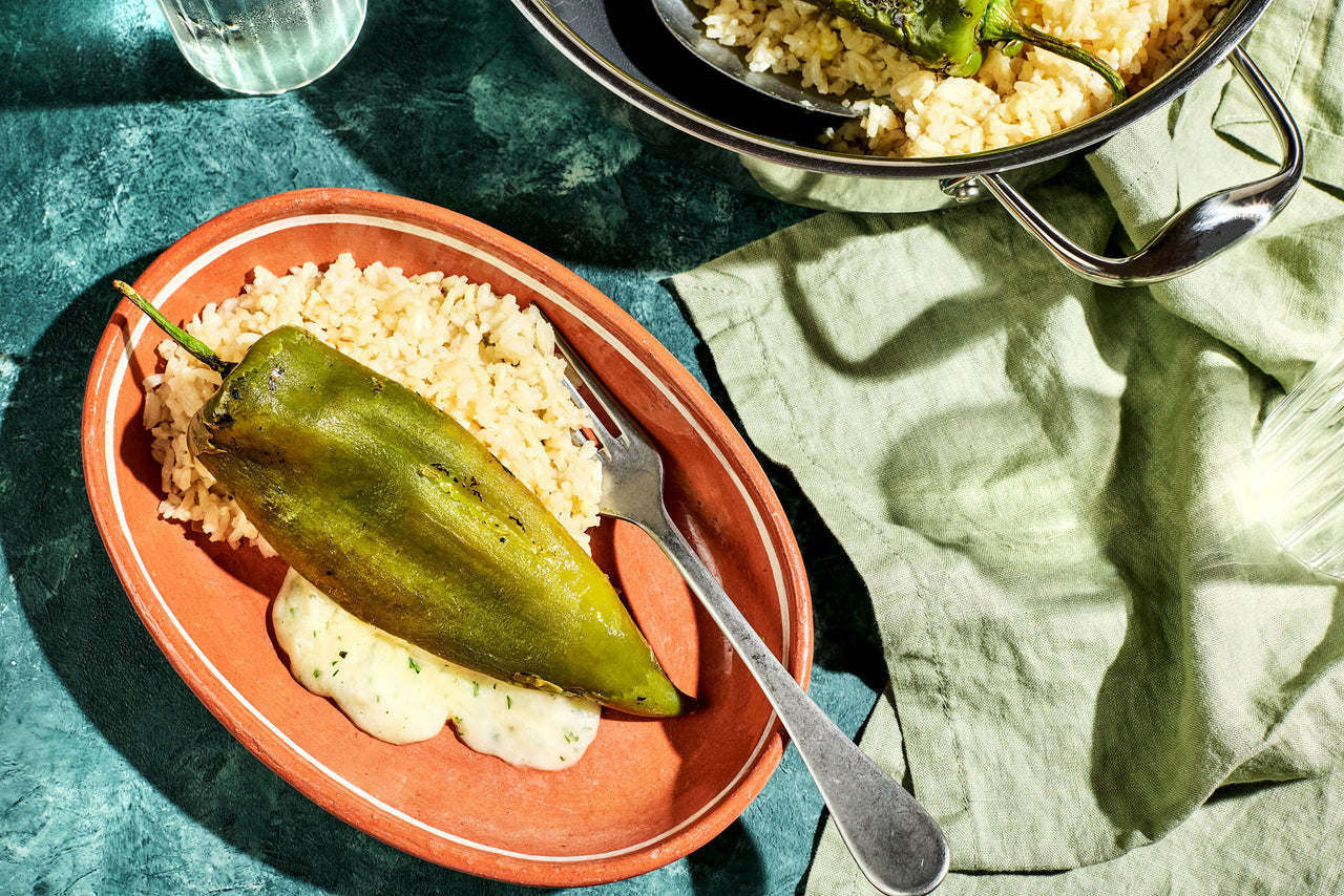Chile Relleno Rice Chiles Rellenos over Fluffy White Rice – HexClad Cookware Canada