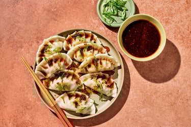 Pork & Chive Dumplings with Black Vinegar Soy Sauce