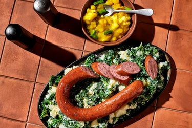 Dutch Kale Mash ‘Stamppot’ with Smoked Sausage