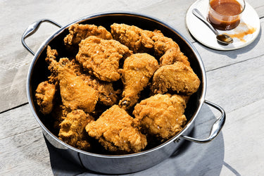hexclad chicken fryer with fried chicken