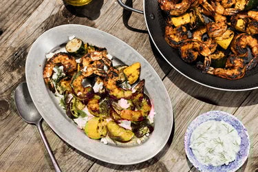 Greek Grilled Shrimp with Feta-Tzatziki