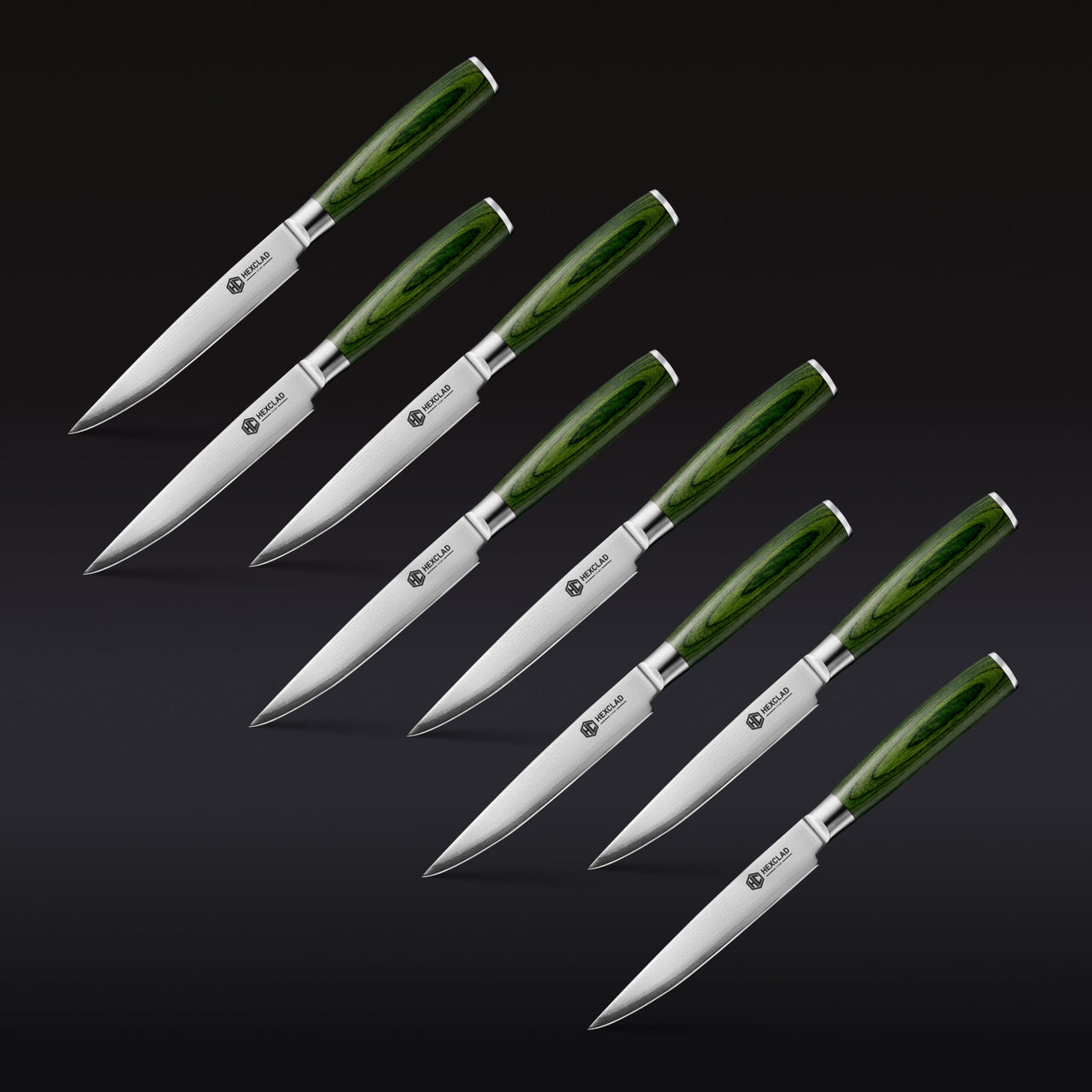 Ensemble de Couteaux à Steak en Acier de Damas, 8pcs (Vert)