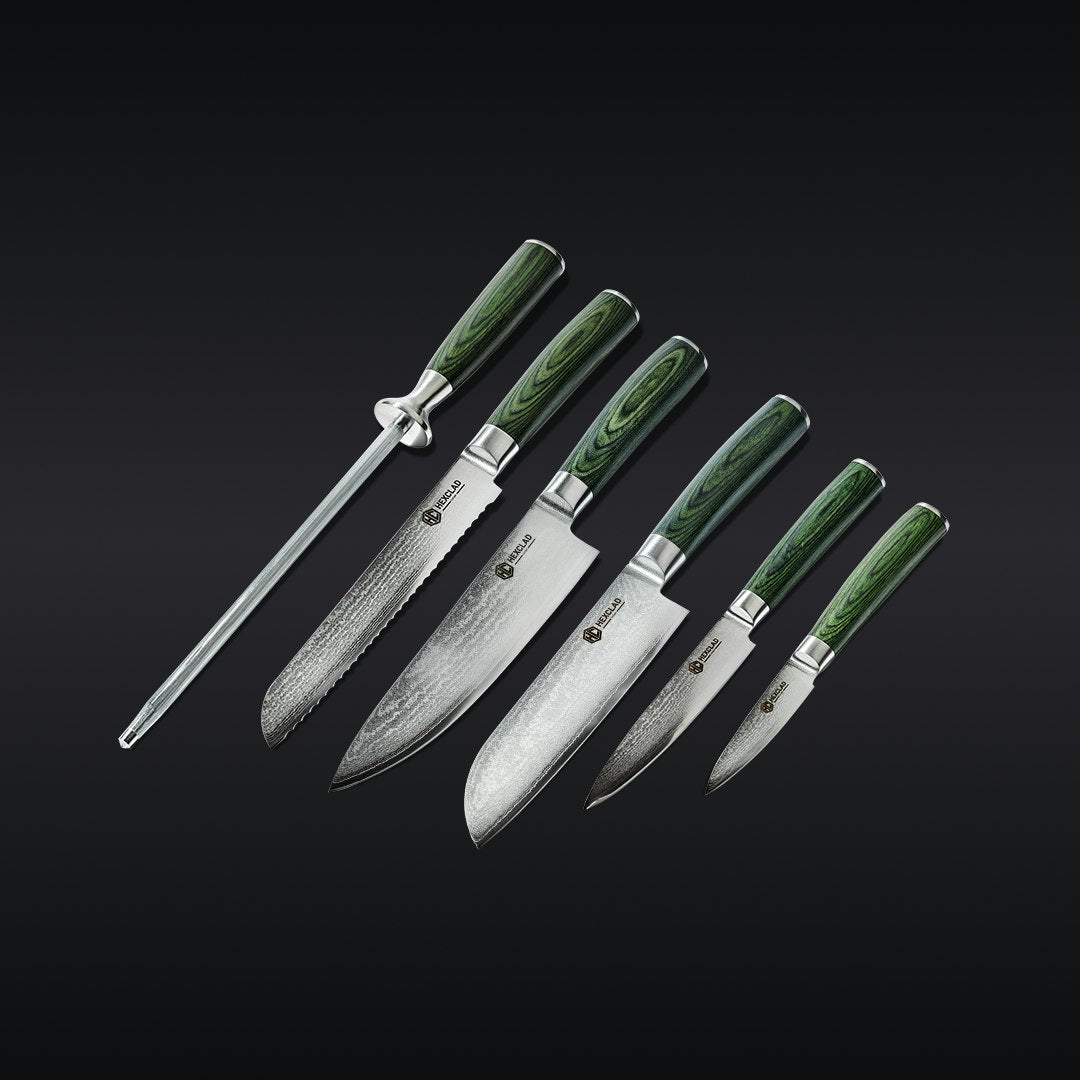 Damascus Steel Knife Set, 6-pc (Green) | HexClad Canada