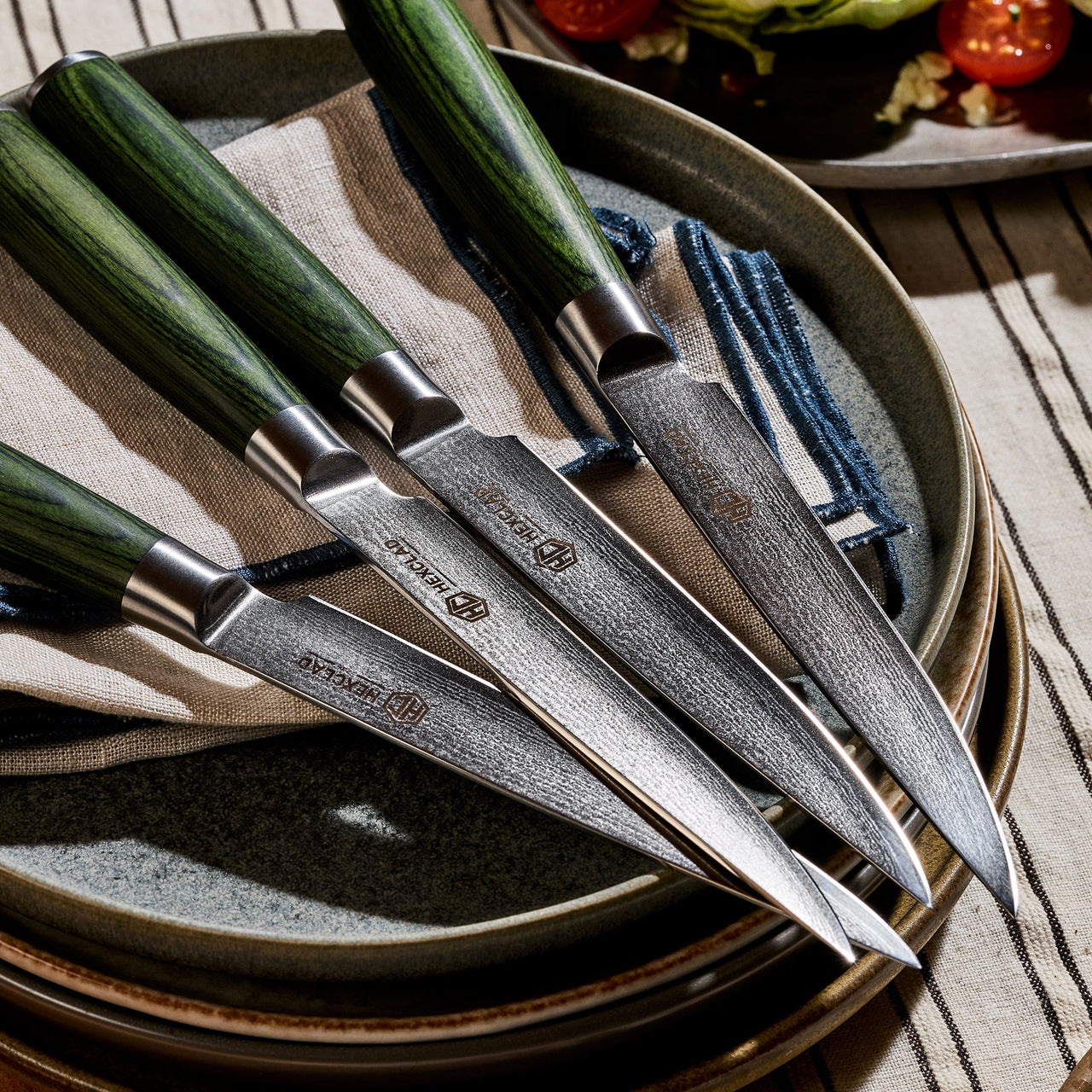 Ensemble de 4 Couteaux à Steak Japonais en acier de Damas
