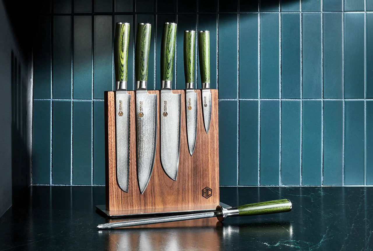 Ensemble de couteaux en acier de Damassé, 7 pièces (Vert)