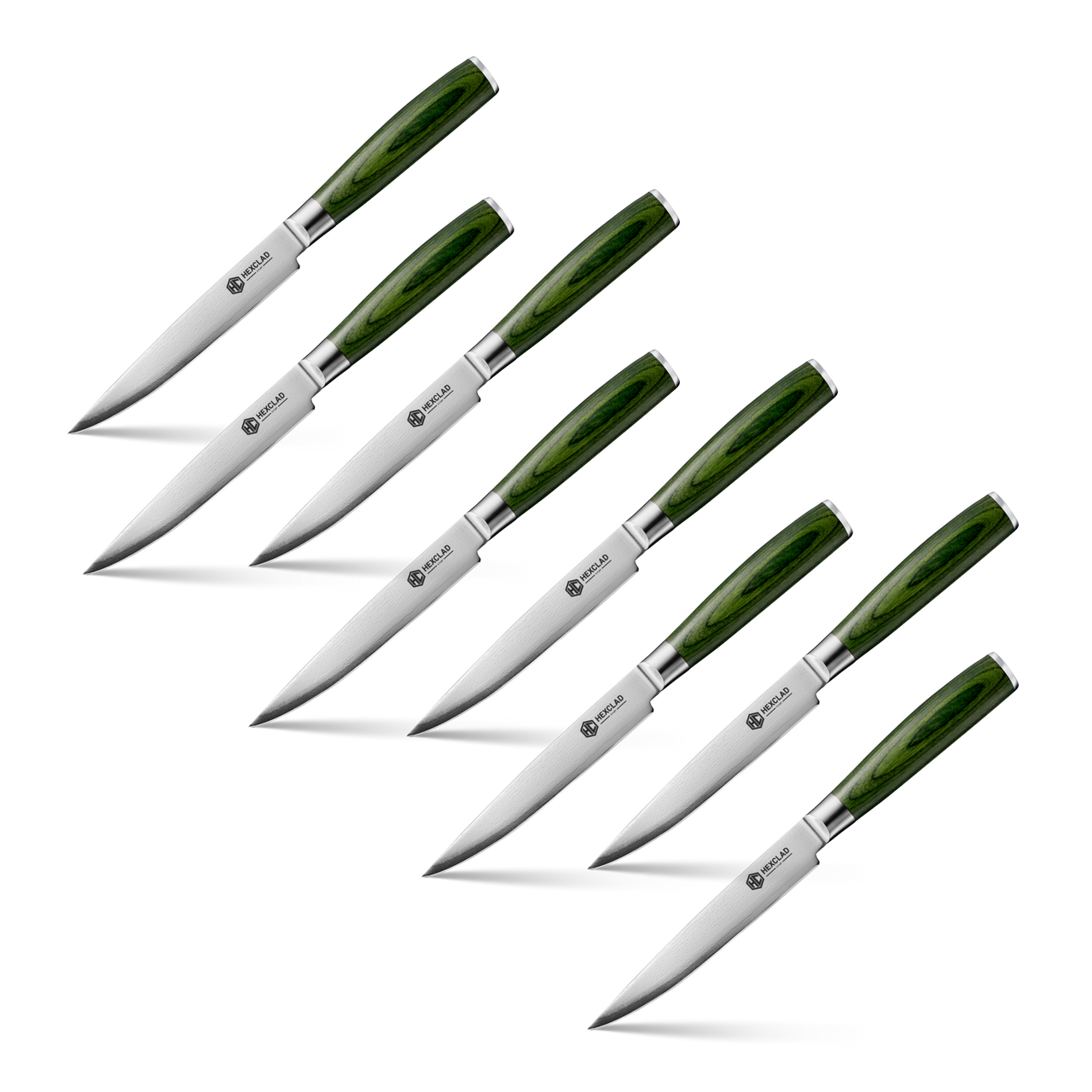 Ensemble de Couteaux à Steak en Acier de Damas, 8pcs (Vert)