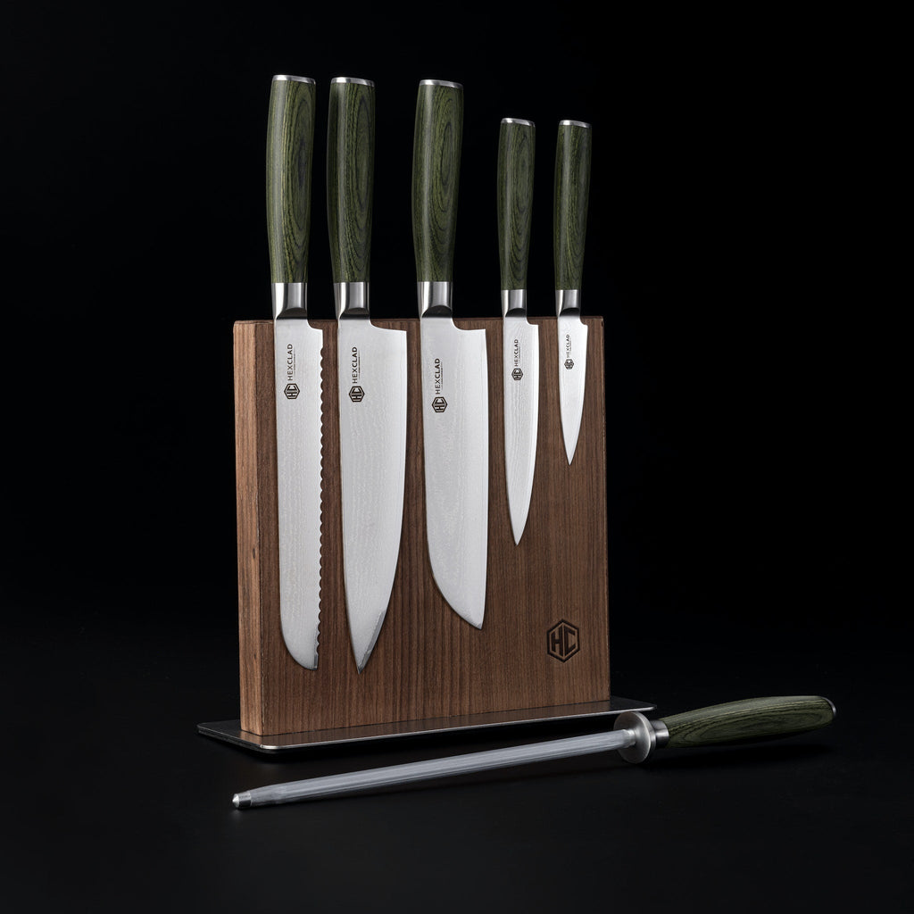 HexClad The Essential 6pc Damascus Steel Knife Set, Green